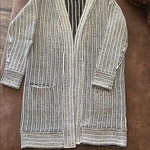 Grace & Lace Black and White Striped Open Cardigan Coatigan